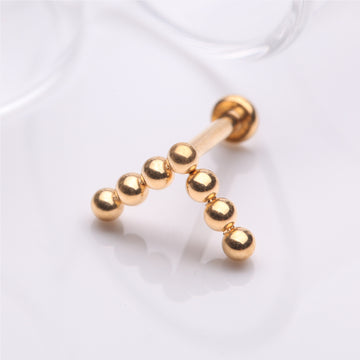 Detail View 1 of Implant Grade Titanium Golden Chevron Arrow Beaded Ball Top Internally Threaded Labret Flat Back Stud